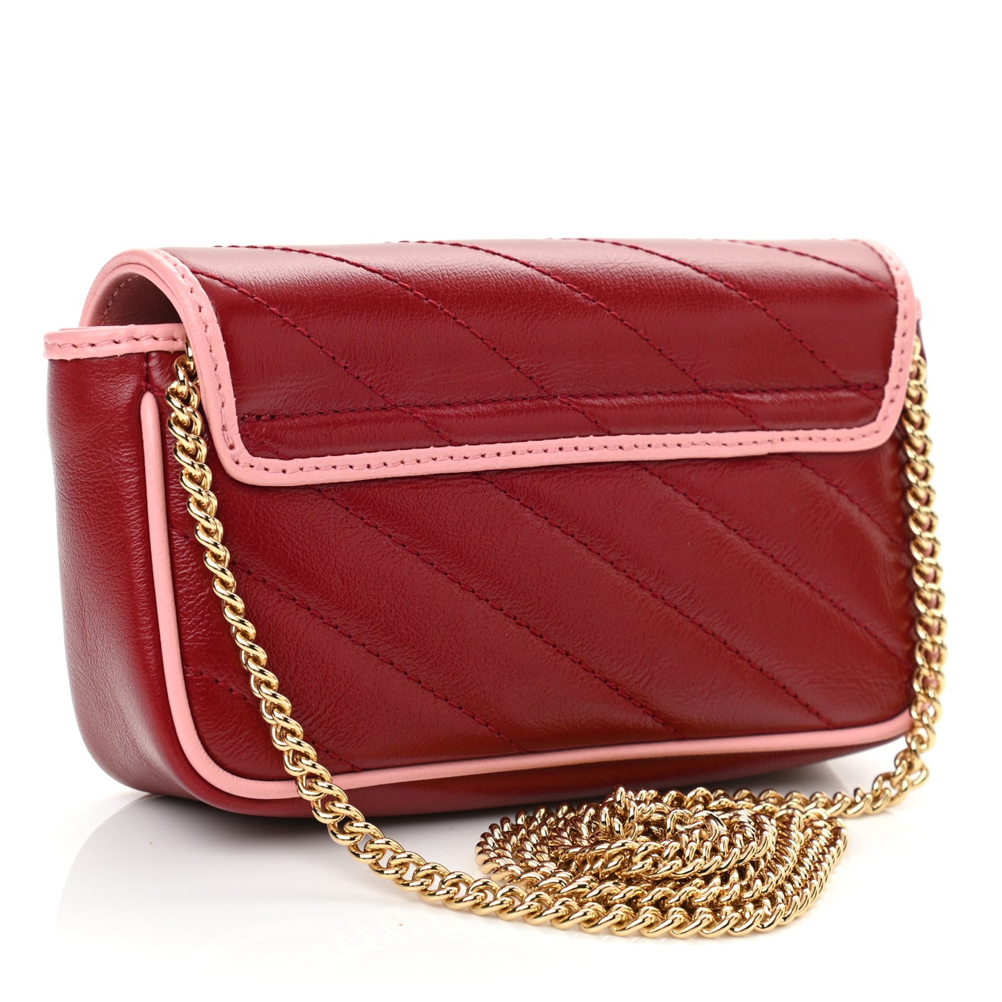 Azalea Calfskin Enamel Matelasse Diagonal Super Mini Torchon GG Marmont Shoulder Bag New Cherry Red Wild Rose
