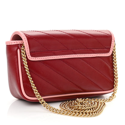 Gucci Azalea Calfskin Enamel Matelasse Diagonal Super Mini Torchon GG Marmont Shoulder Bag New Cherry Red Wild Rose 3 of 11