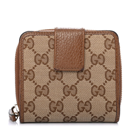 Gucci Monogram Dollar Calfskin Zip Around French Wallet Beige Ebony Tabacco 1 of 8