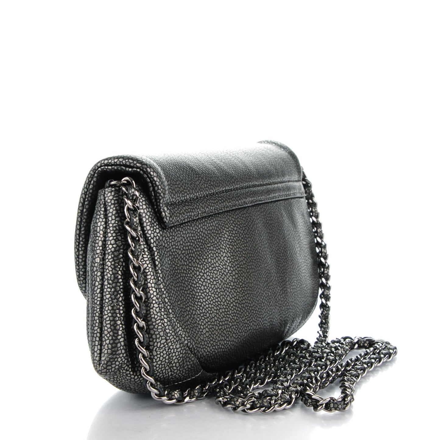 Metallic Caviar Half Moon Wallet On Chain WOC Dark Silver