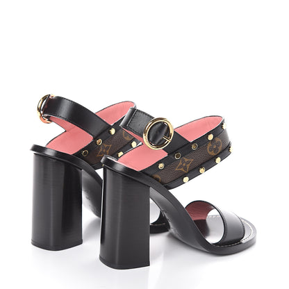 Louis Vuitton Calfskin Monogram Passenger Heeled Sandals 39 Black Rose 4 of 7