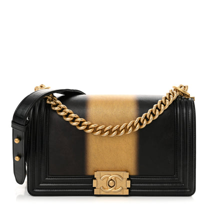 Chanel Metallic Glazed Calfskin Medium Boy Flap Black Gold 1 of 13