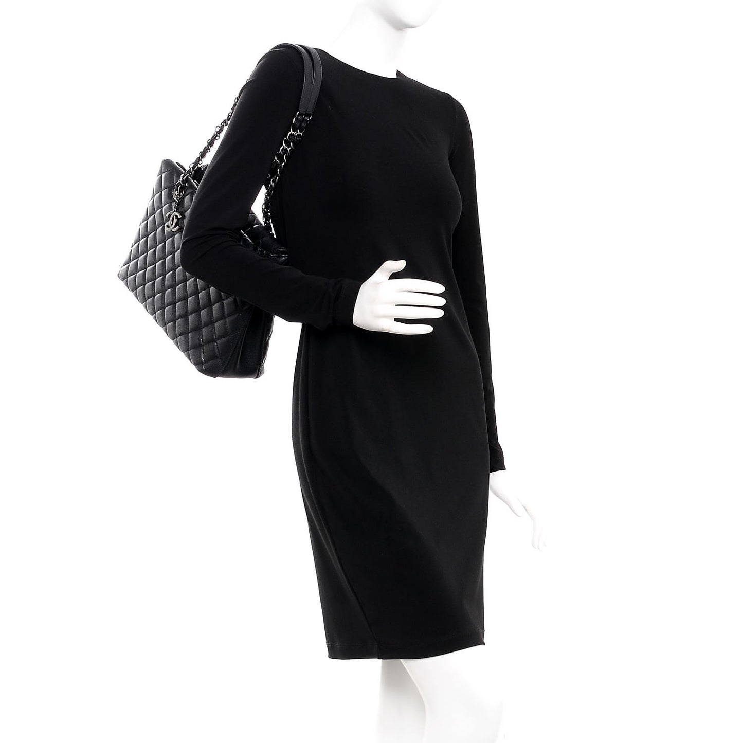 Caviar Quilted Small City Shopping Tote Black