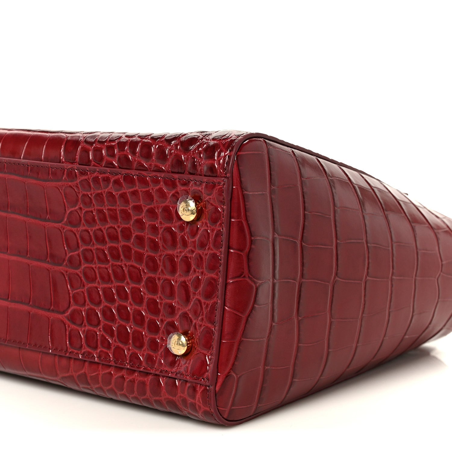 Chanel Calfskin Crocodile Embossed Archetype Small Shopping Tote Burgundy 10 of 11