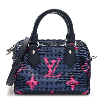 Louis Vuitton Giant Monogram Sequins Speedy Bandouliere 18 Navy Fuchsia 1 of 9