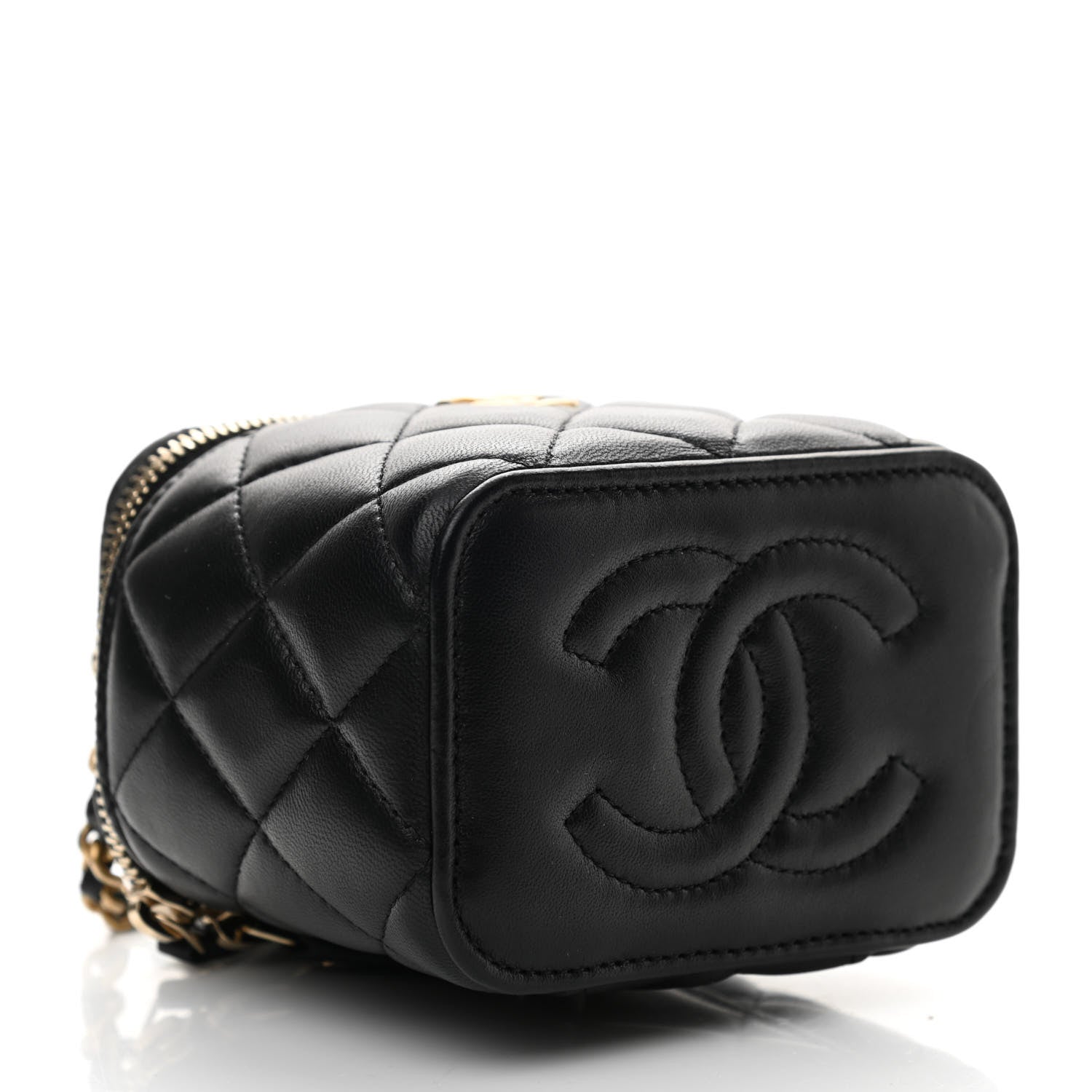 Chanel Lambskin Quilted Metal Mini Top Handle Vanity Case With Chain Black 4 of 11