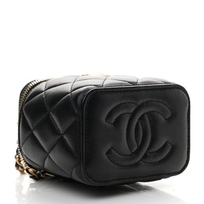 Chanel Lambskin Quilted Metal Mini Top Handle Vanity Case With Chain Black 4 of 11