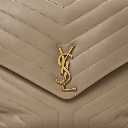 Saint Laurent Calfskin Matelasse Large Loulou Monogram Chain Satchel Dark Beige 8 of 10