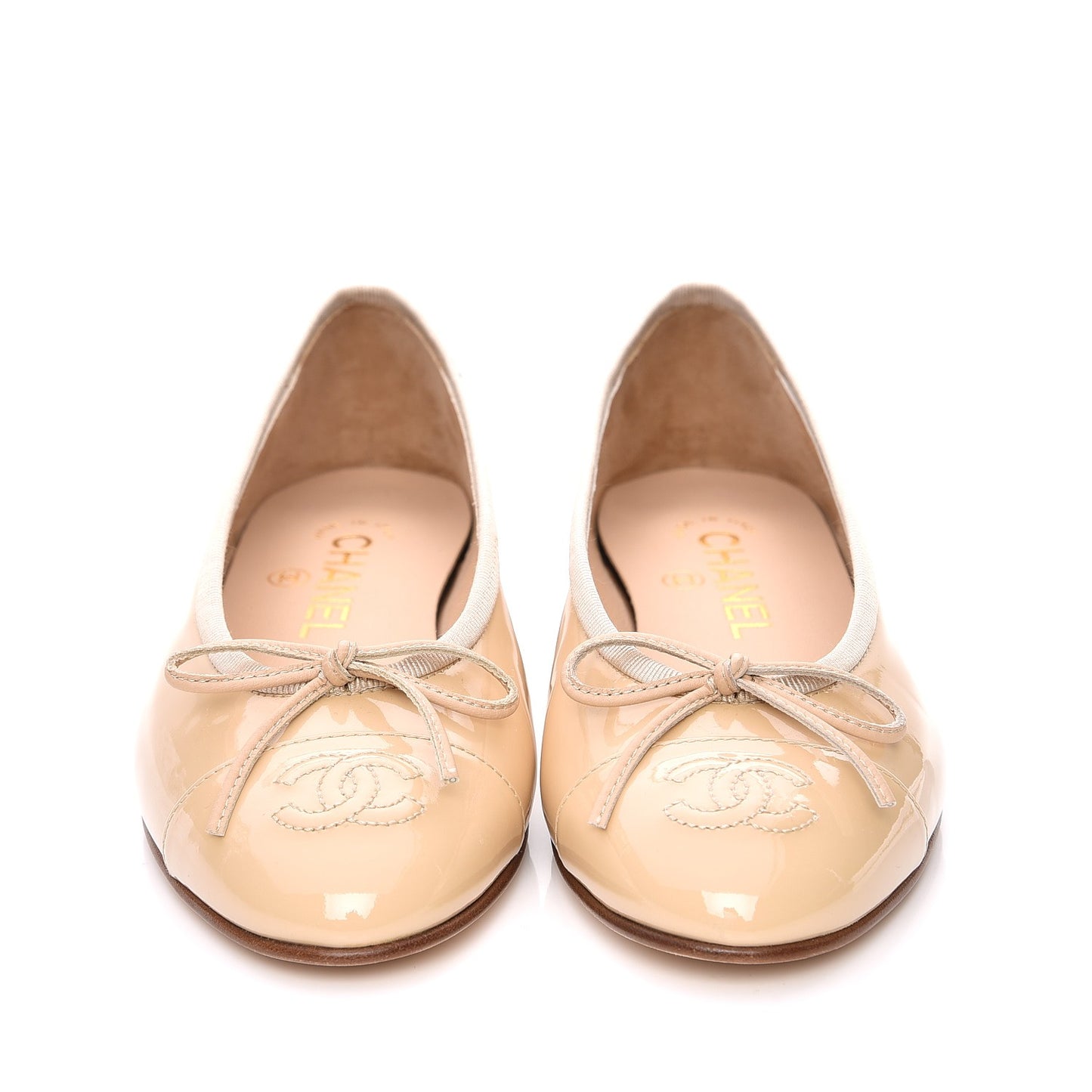Patent CC Cap Toe Ballerina Flats 35.5 Beige