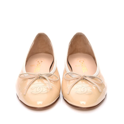Chanel Patent CC Cap Toe Ballerina Flats 35.5 Beige 2 of 9