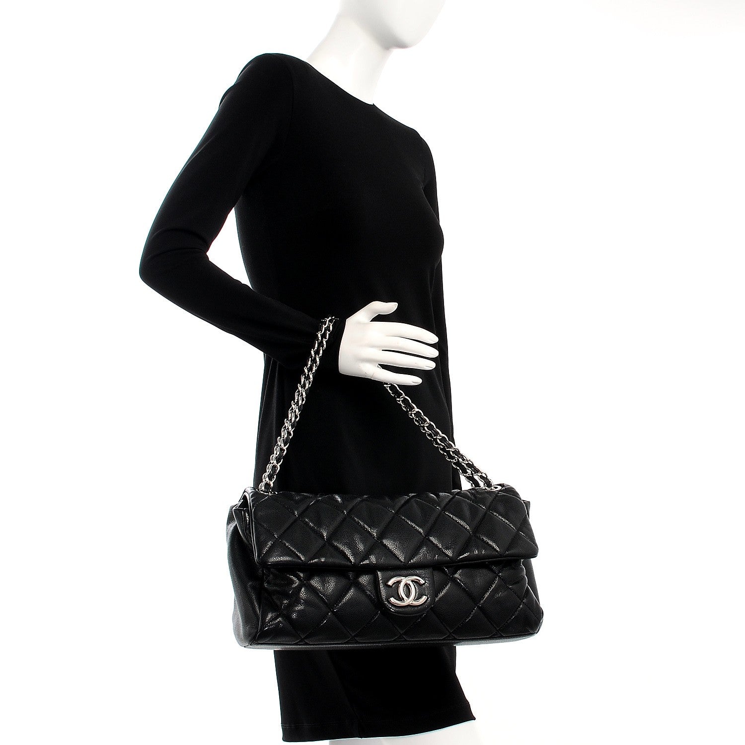 Chanel Glazed Caviar Medium Nature Flap Bag Black 2 of 9