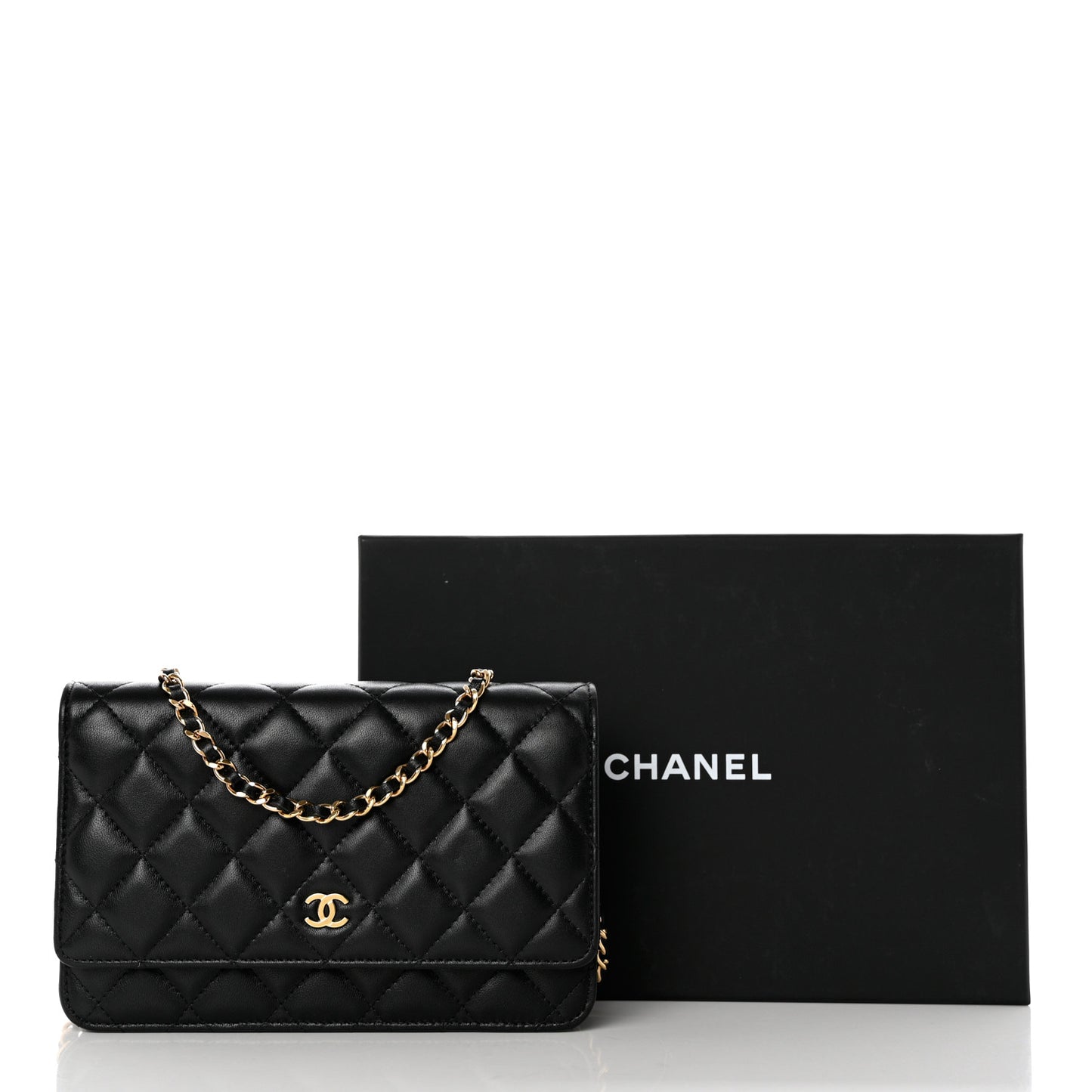 Lambskin Quilted Wallet On Chain WOC Black