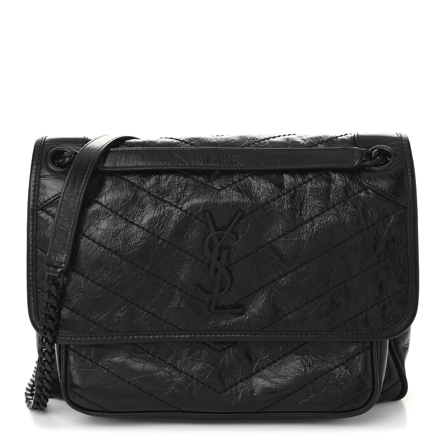 Saint Laurent Crinkled Calfskin Matelasse Monogram Medium Niki Chain Satchel Black 1 of 10
