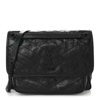 Saint Laurent Crinkled Calfskin Matelasse Monogram Medium Niki Chain Satchel Black 1 of 10