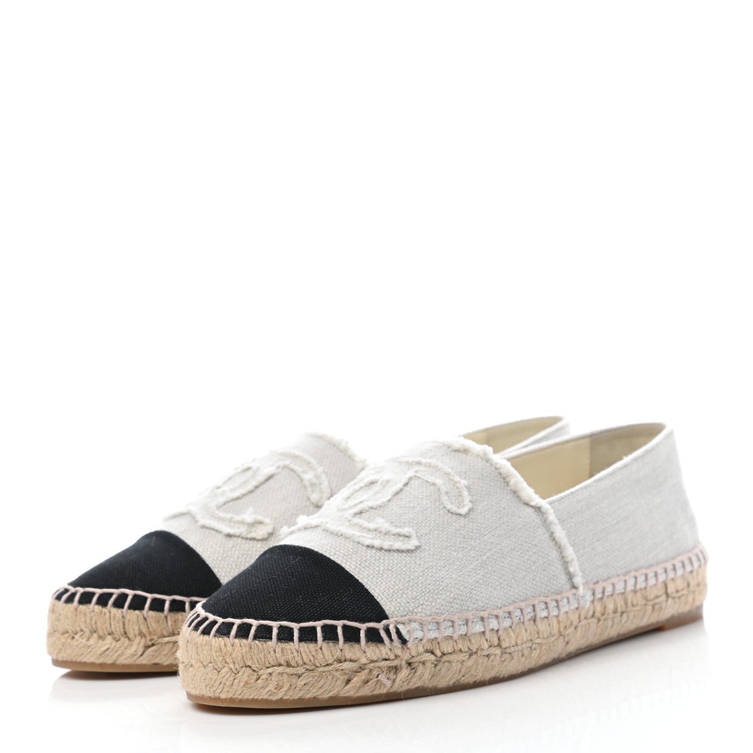 Chanel Linen CC Espadrilles 39 Beige Black 3 of 8