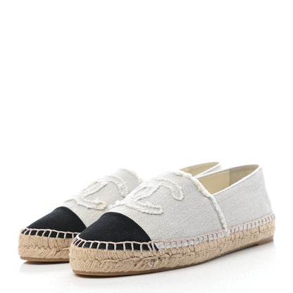 Chanel Linen CC Espadrilles 39 Beige Black 3 of 8