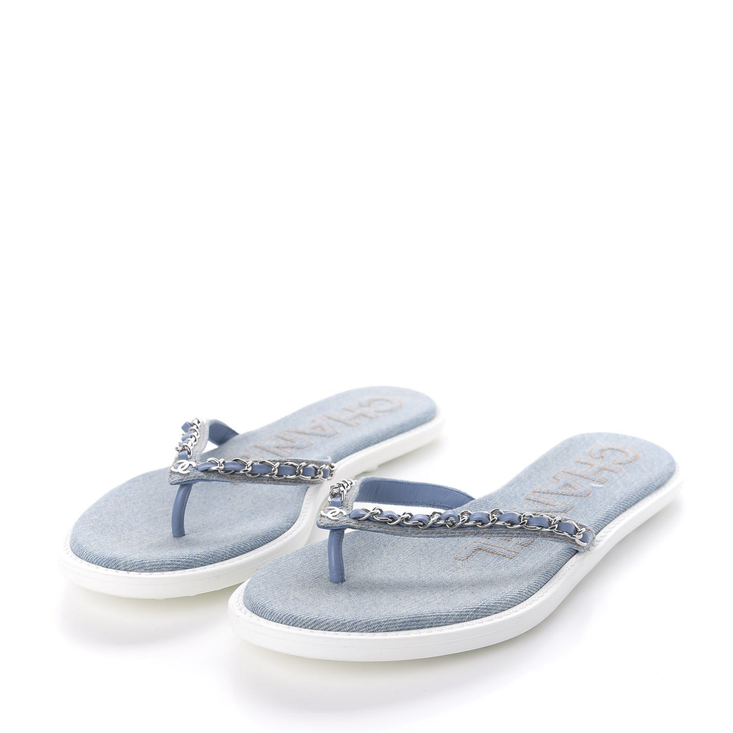 Denim CC Chain Thong Sandals 39 Blue
