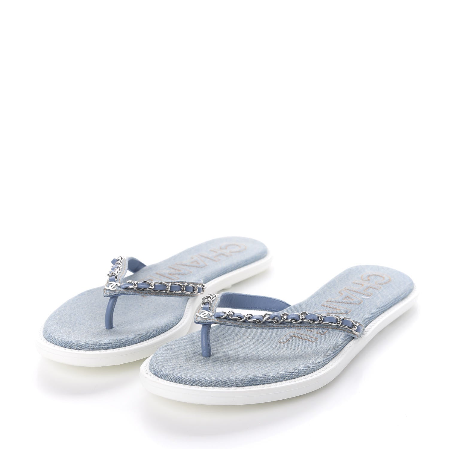 Chanel Denim CC Chain Thong Sandals 39 Blue 3 of 8