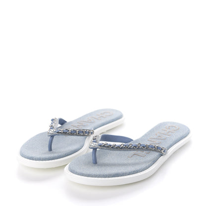 Chanel Denim CC Chain Thong Sandals 39 Blue 3 of 8