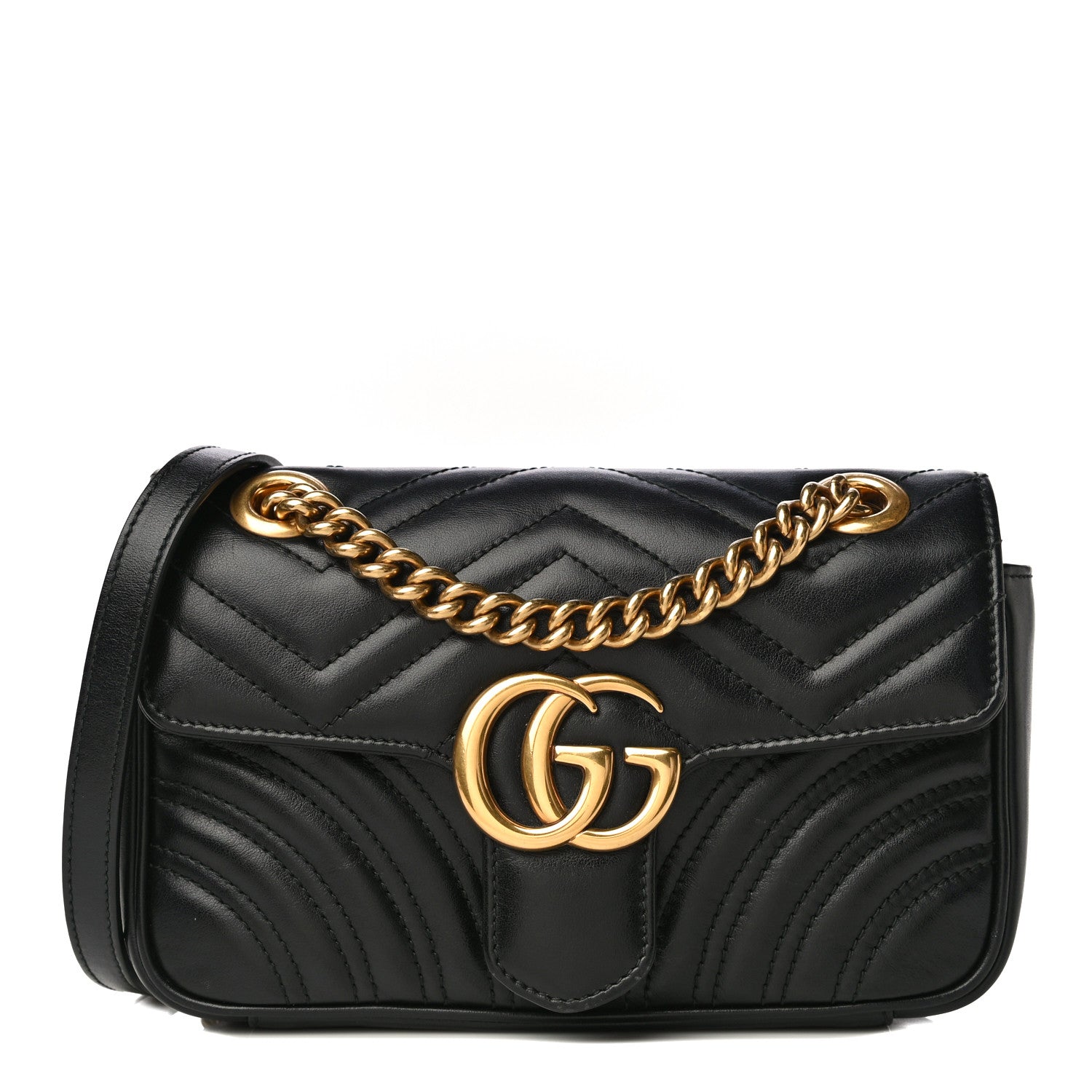 Gucci Calfskin Matelasse Mini GG Marmont Shoulder Bag Black 1 of 13
