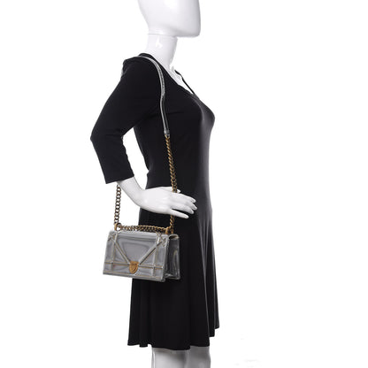 Christian Dior Metallic Patent Studded Small Diorama Flap Bag Silver 2 of 10