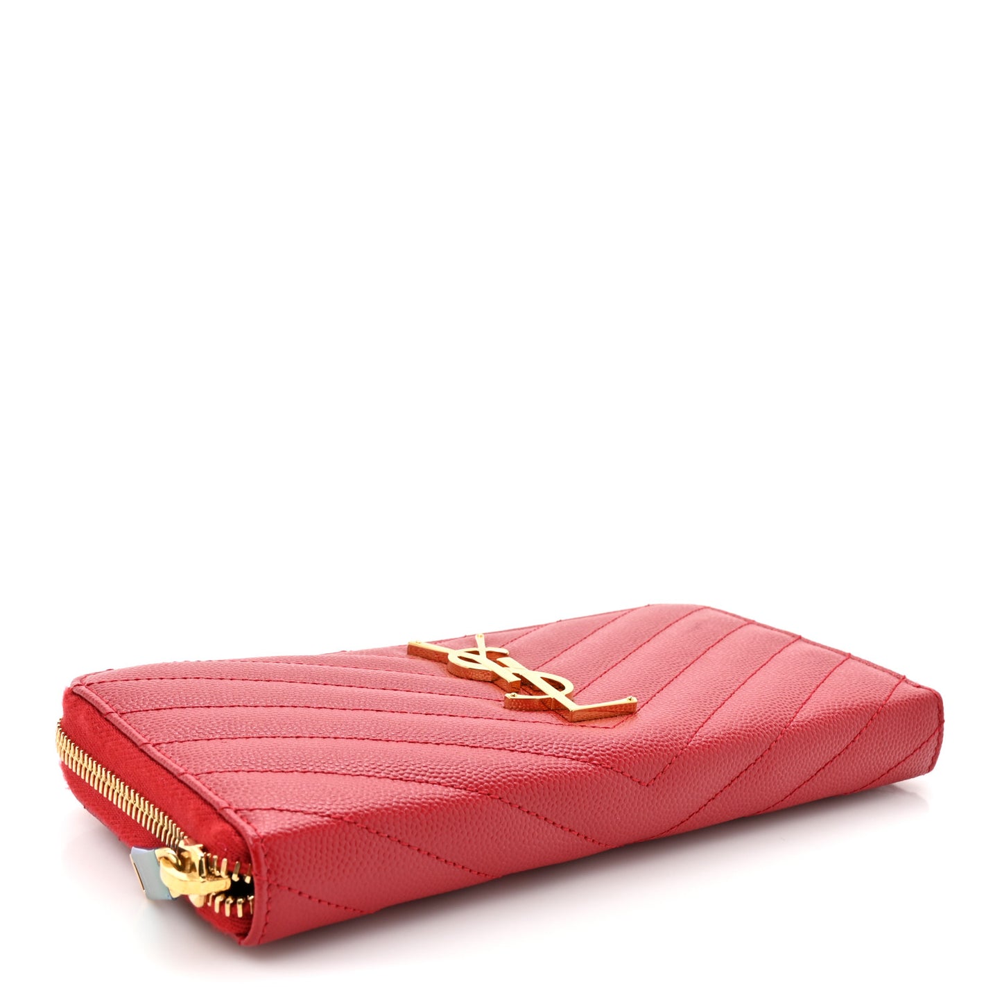 Grain De Poudre Matelasse Chevron Monogram Zip Around Wallet Rouge Eros
