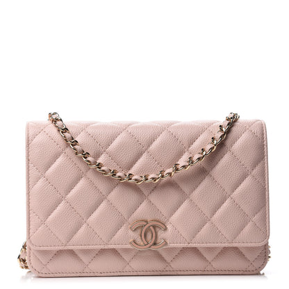 Chanel Caviar Quilted Enamel Wallet on Chain WOC Light Pink 1 of 12