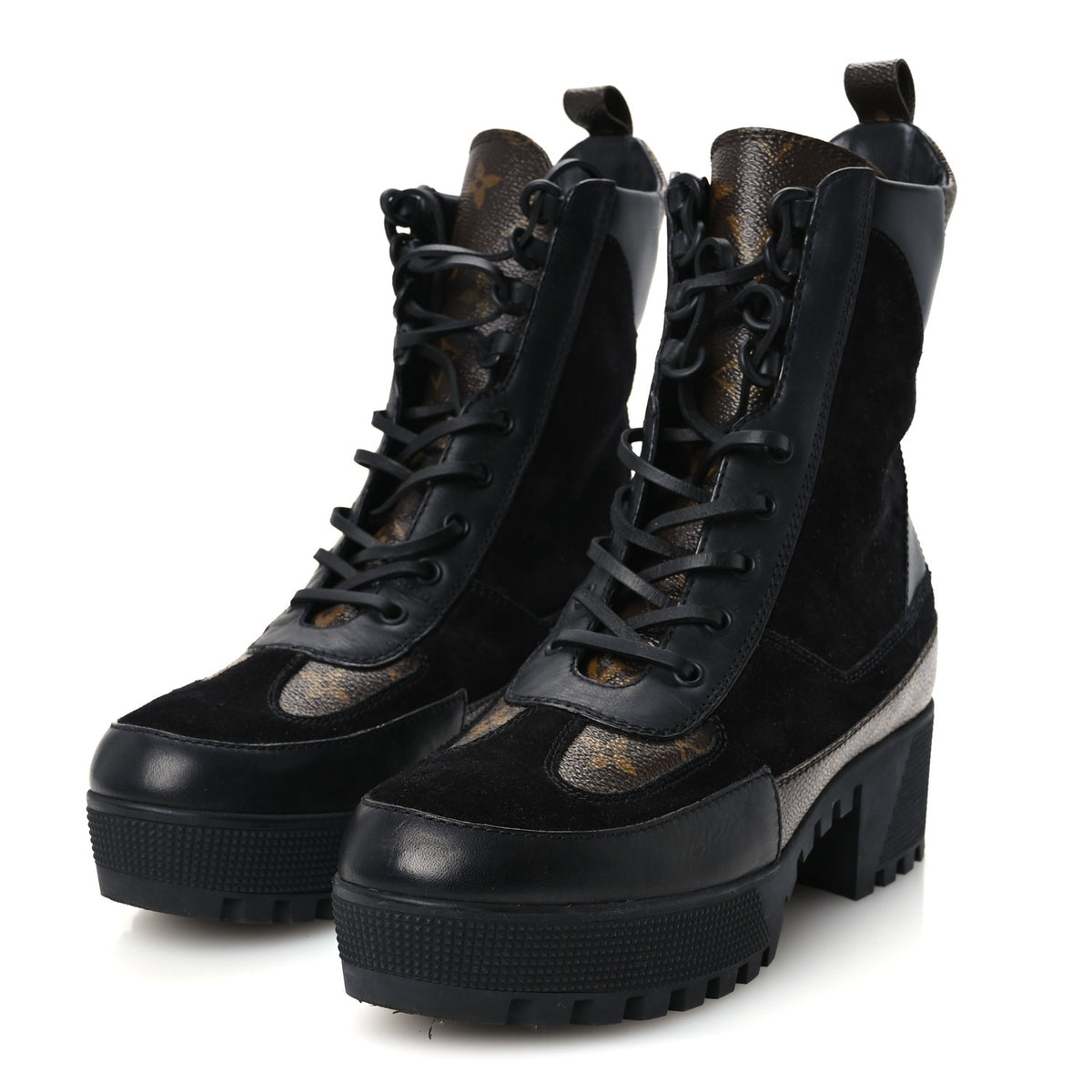 Suede Calfskin Monogram Laureate Platform Desert Boots 40 Black
