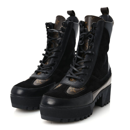 Louis Vuitton Suede Calfskin Monogram Laureate Platform Desert Boots 40 Black 4 of 10