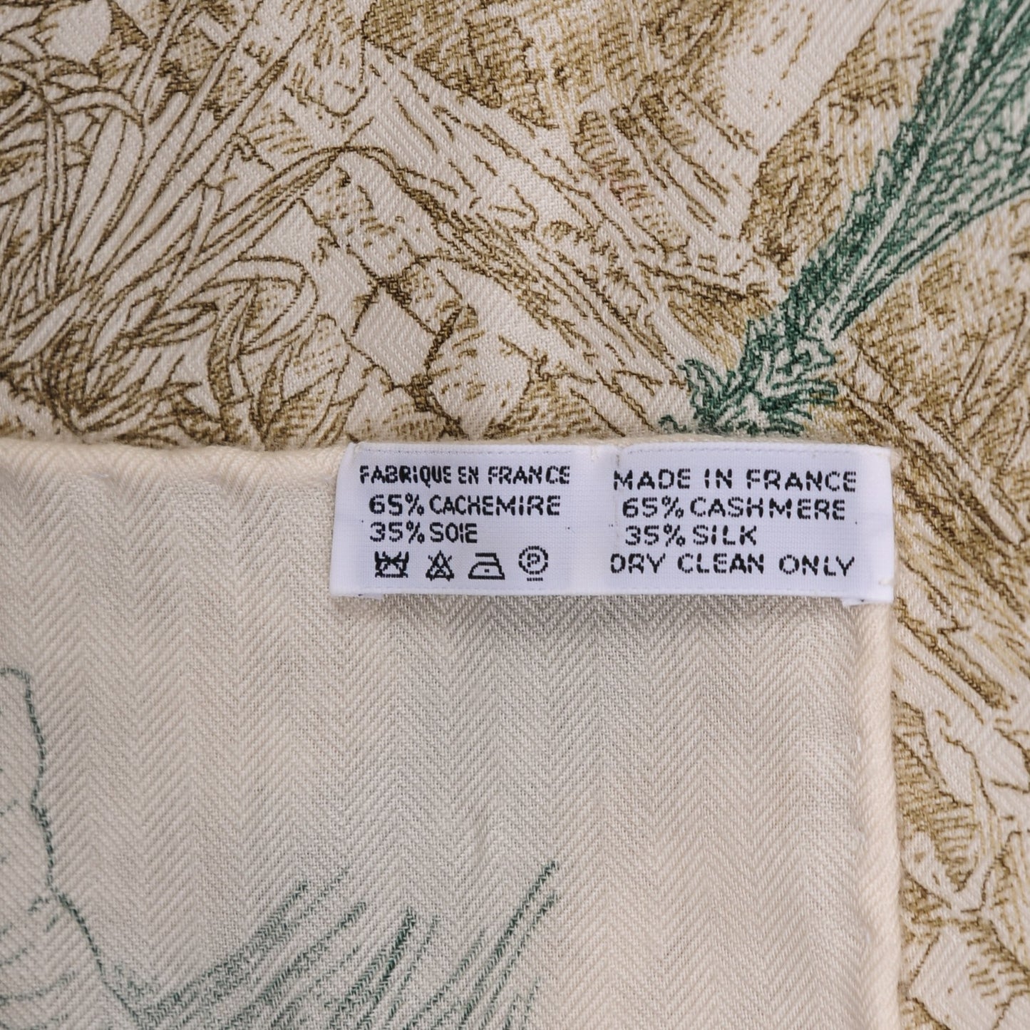 Cashmere Silk Le Jardin de Leila Shawl 140 Blanc Vert Brun