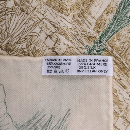 Hermes Cashmere Silk Le Jardin de Leila Shawl 140 Blanc Vert Brun 7 of 8