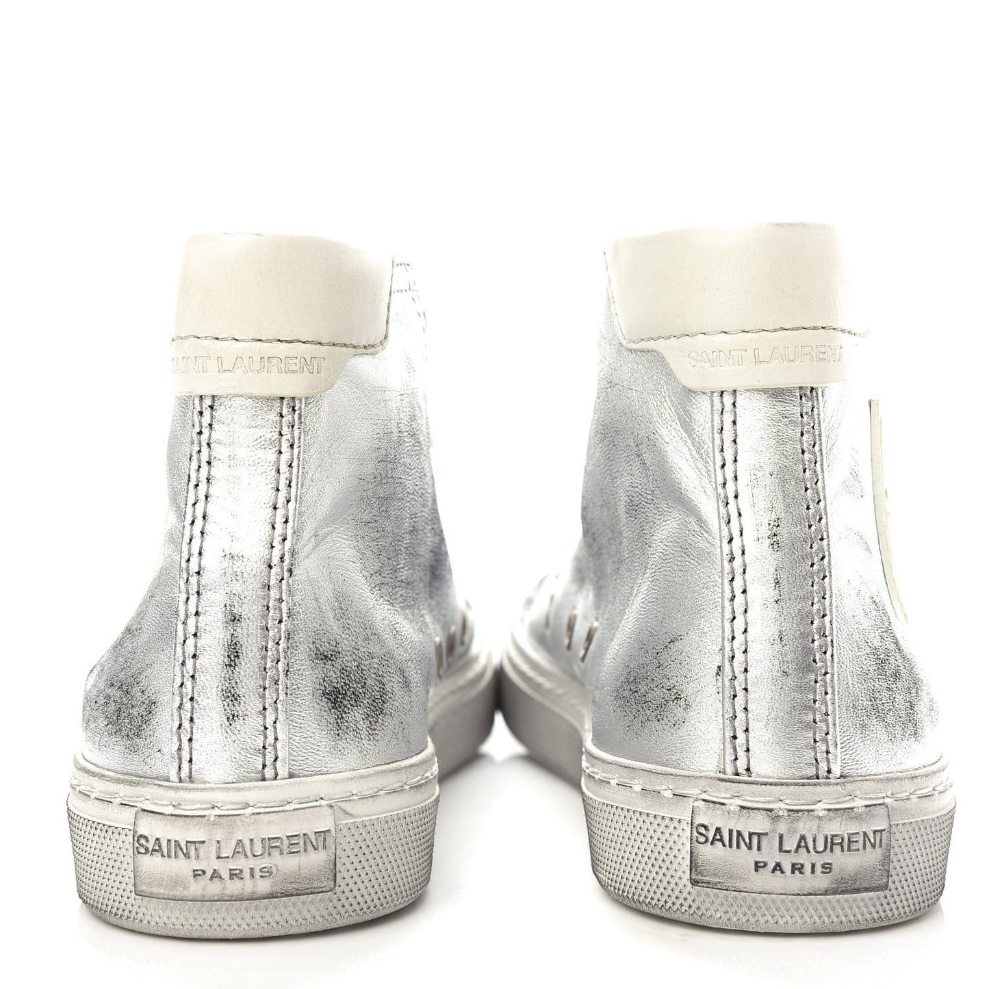 Distressed Calfskin Bedford Logo-Appliqued Hightop Sneakers 36 Argento Cream White