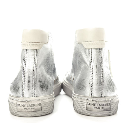 Saint Laurent Distressed Calfskin Bedford Logo-Appliqued Hightop Sneakers 36 Argento Cream White 7 of 11