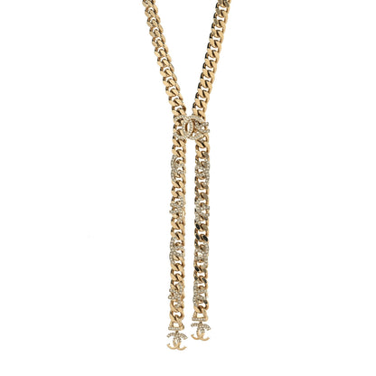 Chanel Metal Crystal Chain CC Long Necklace Gold 1 of 4