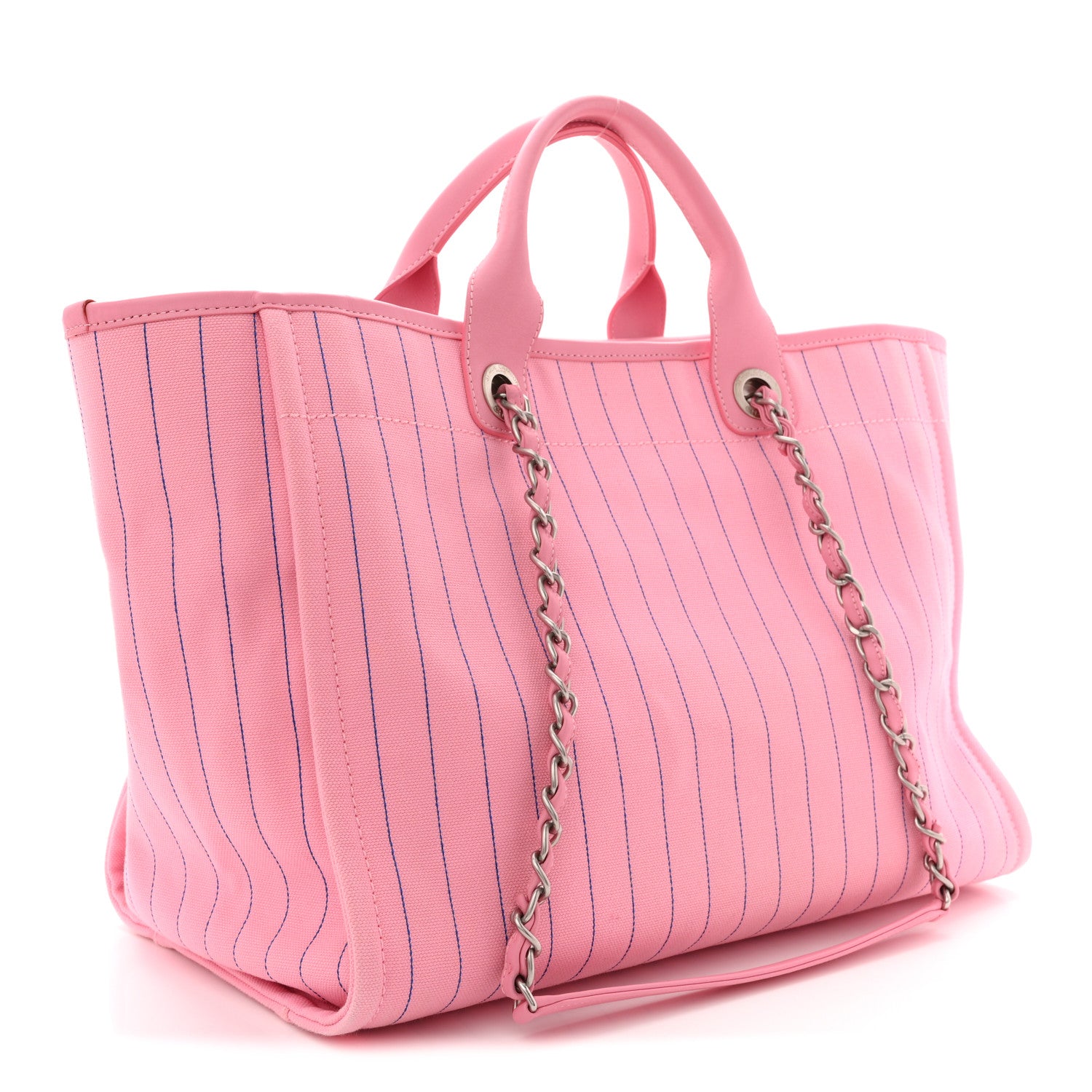 Chanel Canvas Calfskin Striped Large Deauville Tote Pink Blue 4 of 12