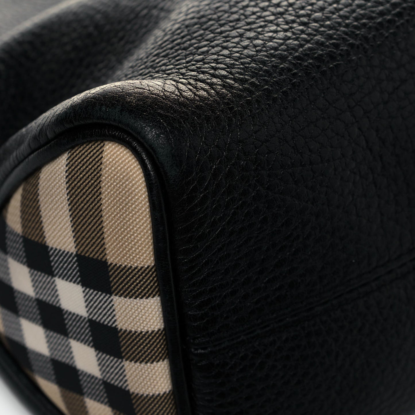 Grainy Calfskin House Check Horn Toggle Shoulder Bag Black