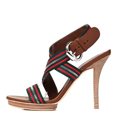 Gucci Calfskin Web Zip Sandals 39 Cuir 1 of 8
