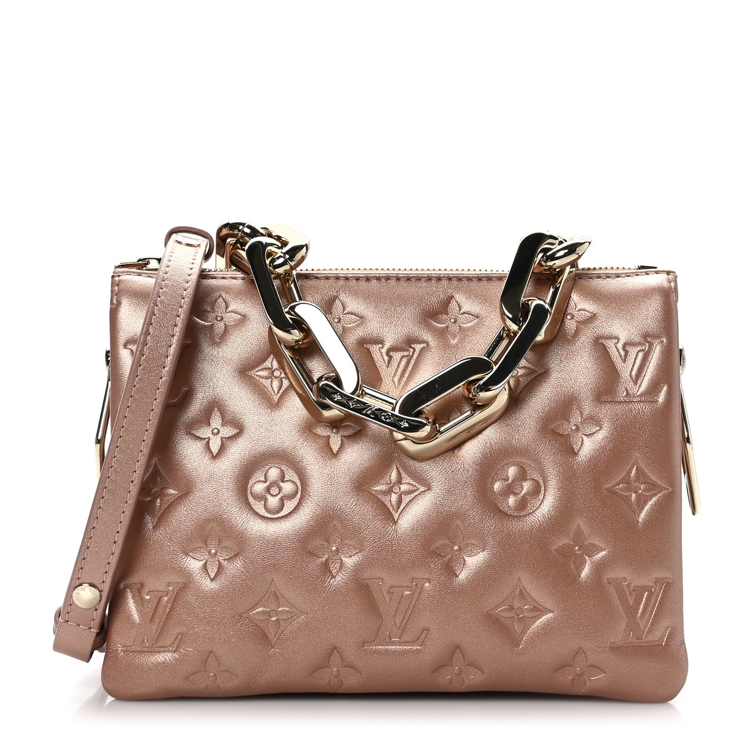Metallic Lambskin Embossed Monogram Coussin BB Pink Gold