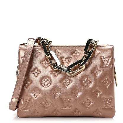 Louis Vuitton Metallic Lambskin Embossed Monogram Coussin BB Pink Gold 1 of 9