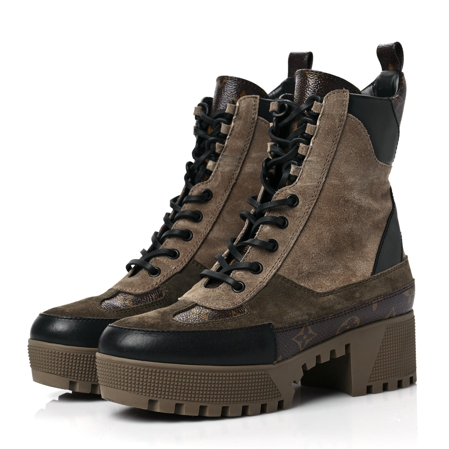 Suede Calfskin Monogram Laureate Platform Desert Boots 37.5 Taupe