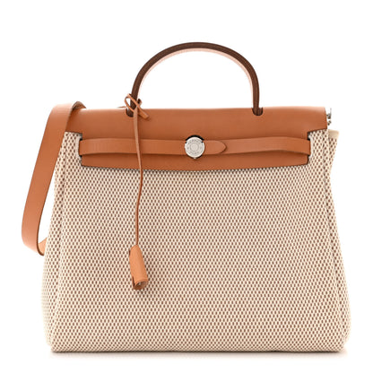 Hermes Toile Vache Calfskin Herbag 30 PM Black Natural 1 of 12