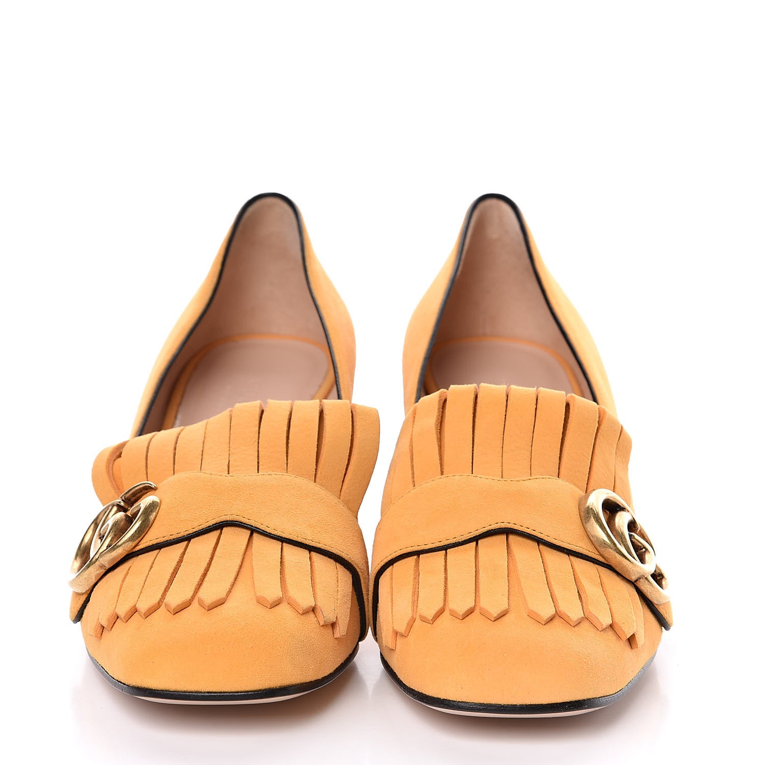 Gucci Kid Scamosciato GG Marmont Fringe 50mm Loafer Pumps 36.5 Crystal Copper 2 of 9