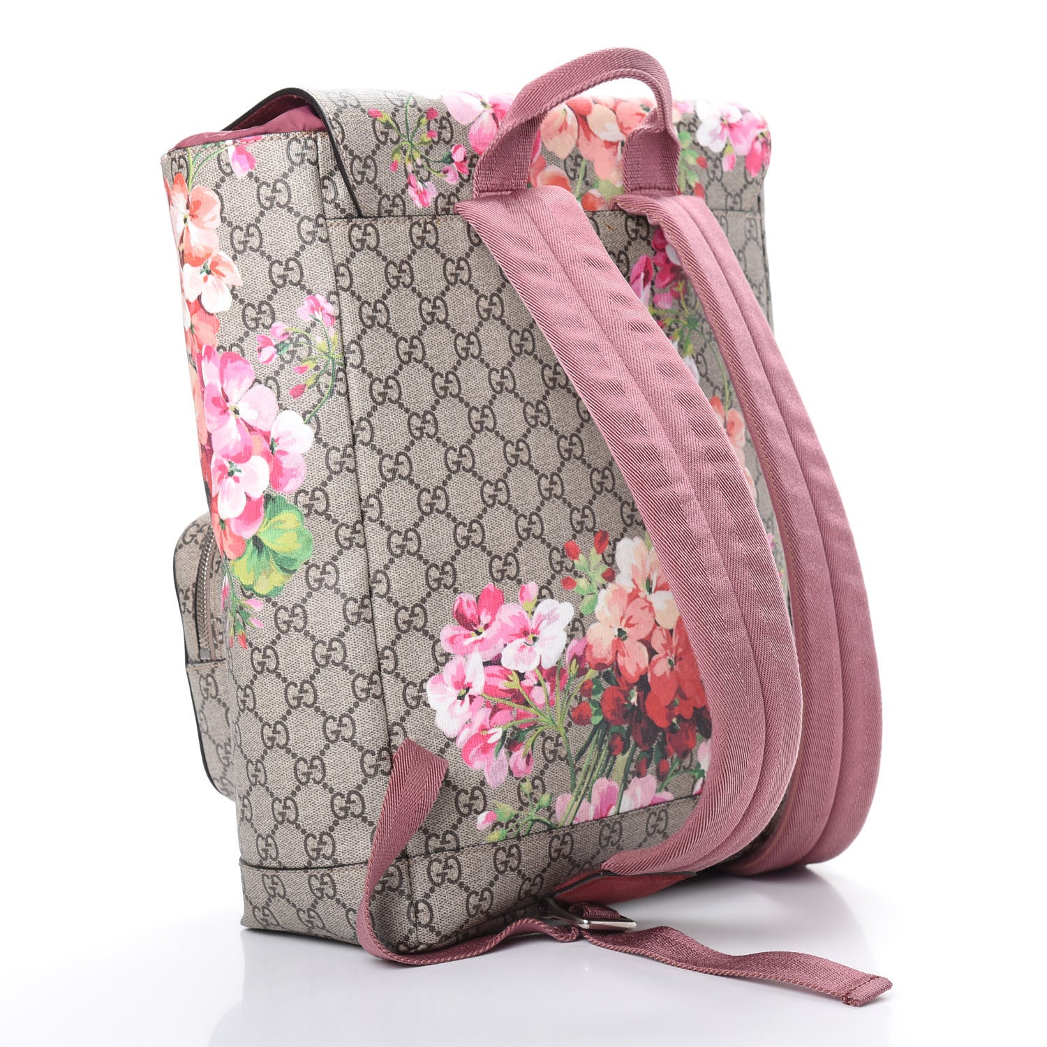 Gucci GG Supreme Monogram Blooms Medium Single Buckle Backpack Beige Multicolor Dry Rose 2 of 11
