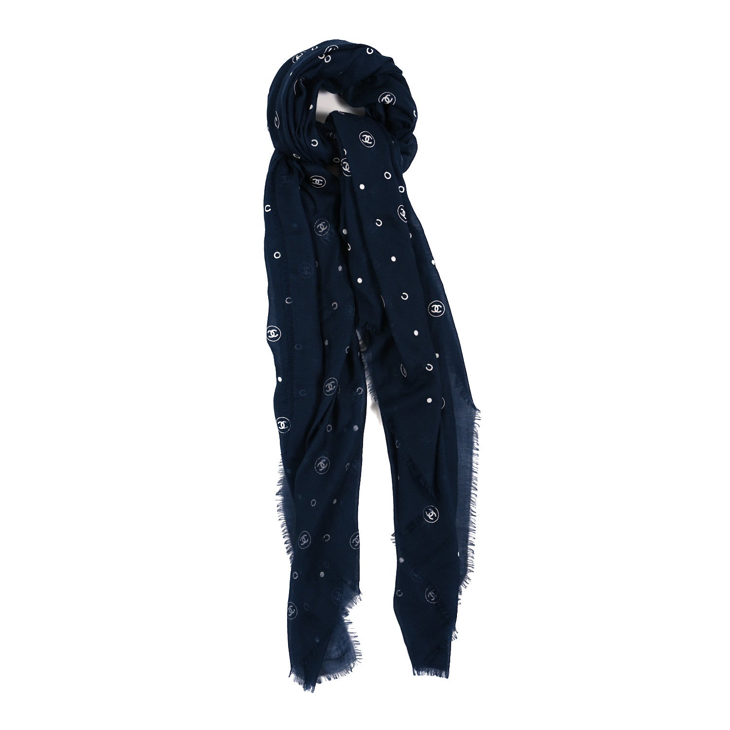 Chanel Cashmere CC Fringe Scarf Navy Blue 1 of 4