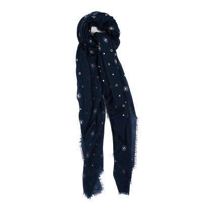 Chanel Cashmere CC Fringe Scarf Navy Blue 1 of 4