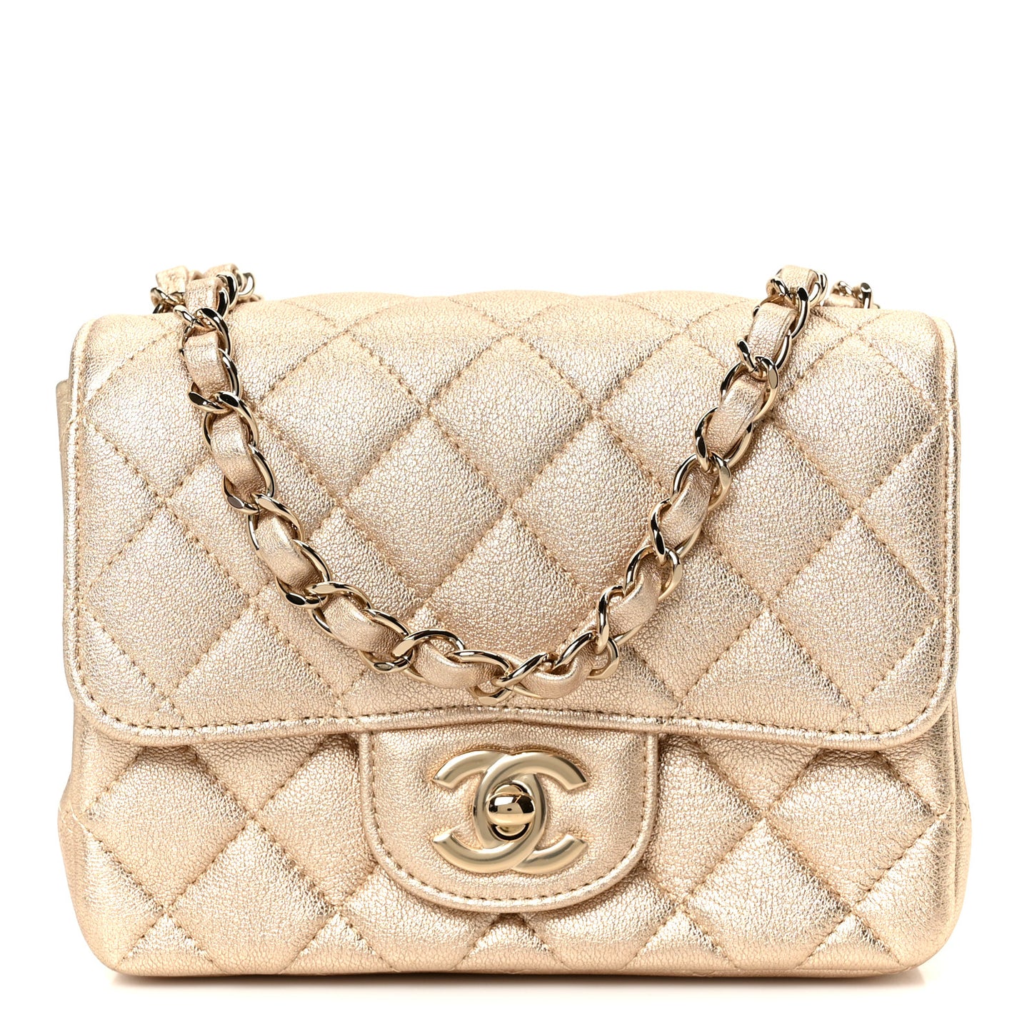 Metallic Lambskin Quilted Mini Square Flap Gold