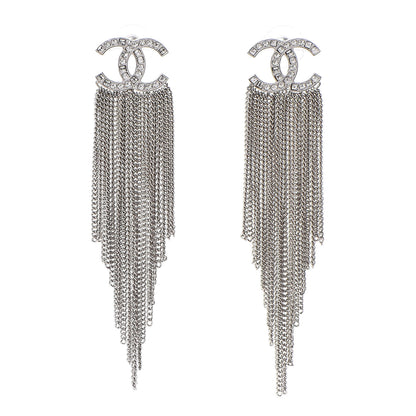 Chanel Baguette Crystal CC Chain Drop Earrings Silver 1 of 4