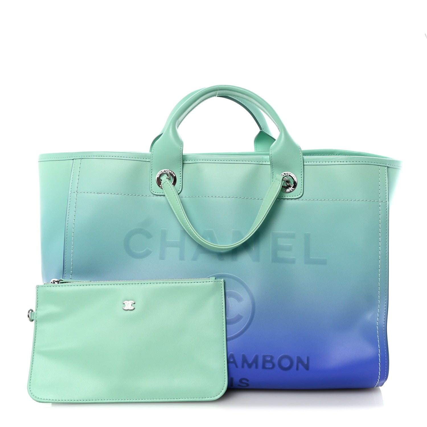 Chanel Shaded Calfskin Medium Deauville Tote Light Green Turquoise Purple 3 of 11
