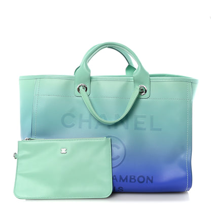 Chanel Shaded Calfskin Medium Deauville Tote Light Green Turquoise Purple 3 of 11