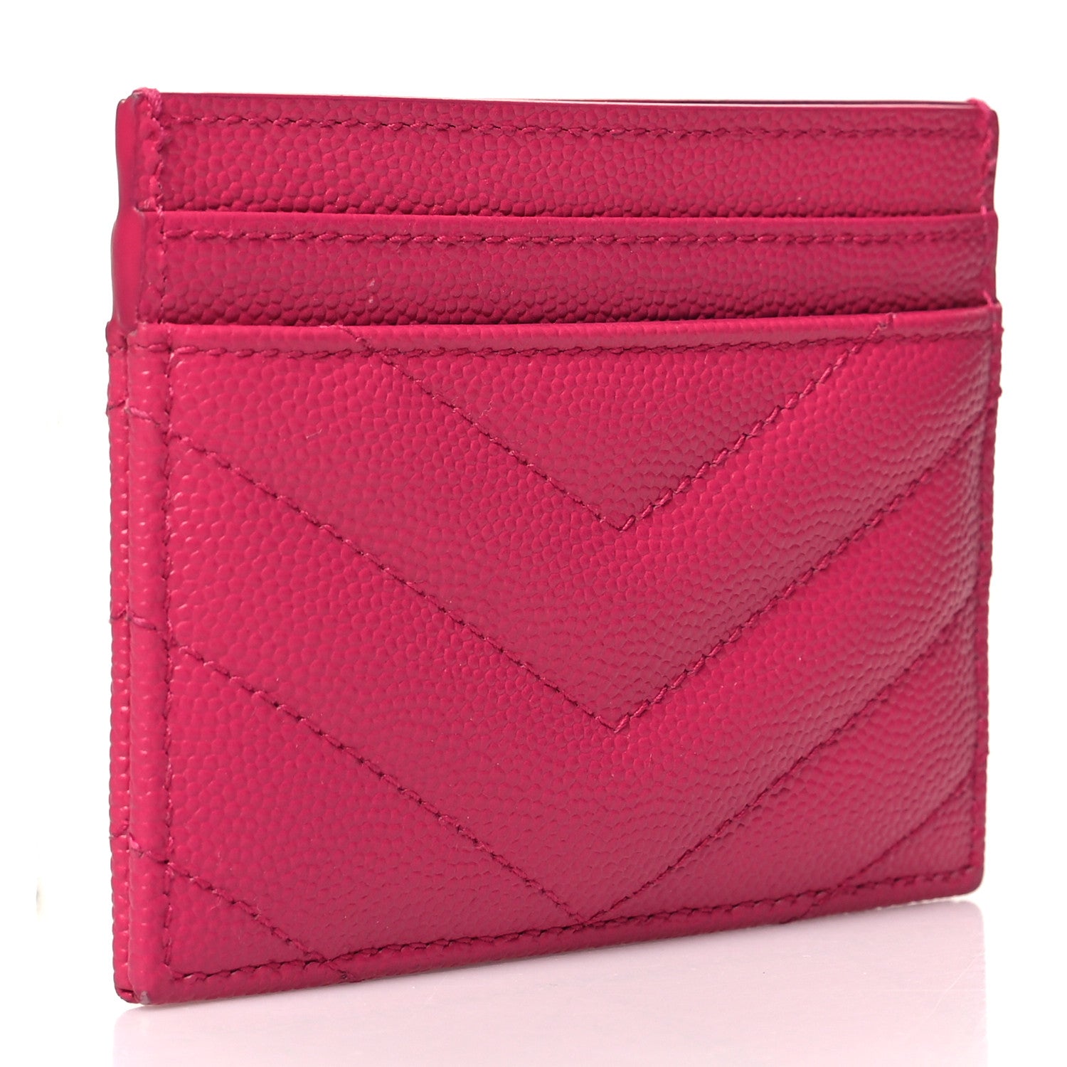 Saint Laurent Grain De Poudre Matelasse Chevron Monogram Credit Card Case Fresh Fuxia 3 of 10